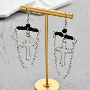 Black and Silver Gothic Cross Earrings – NWT